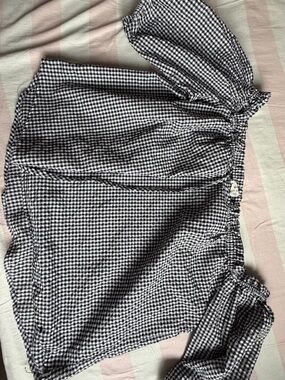 Caution To The Wind Black & White Gingham off the shoulder Shirt